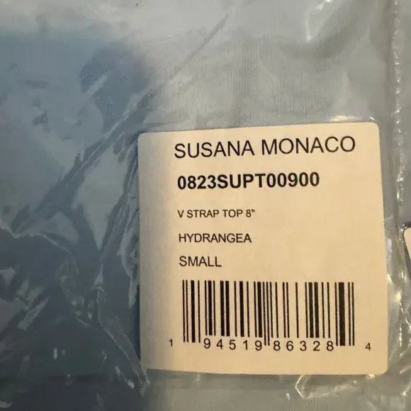 Susana Monaco Sleeveless V-Strap Top 8" in Blue NWT Size Small - Picture 9 of 9